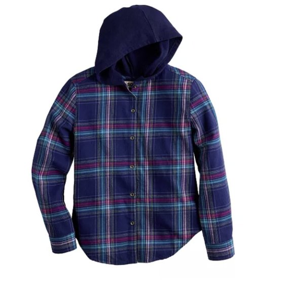 GIRLS SO BOYFRIEND HOODED FLANNEL SHIRT SIZE XS (6/6X)  #K70 - Picture 1 of 3